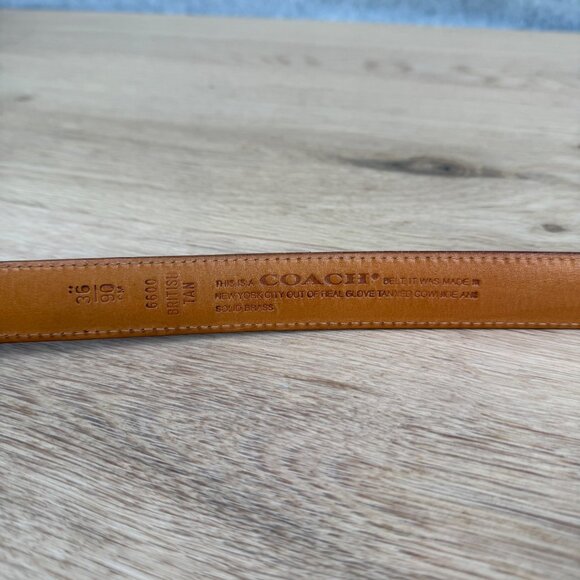 Coach VTG 90s British Tan Leather Harness Belt Size 36 Brass Buckle Brown 1 Inch - Picture 6 of 9